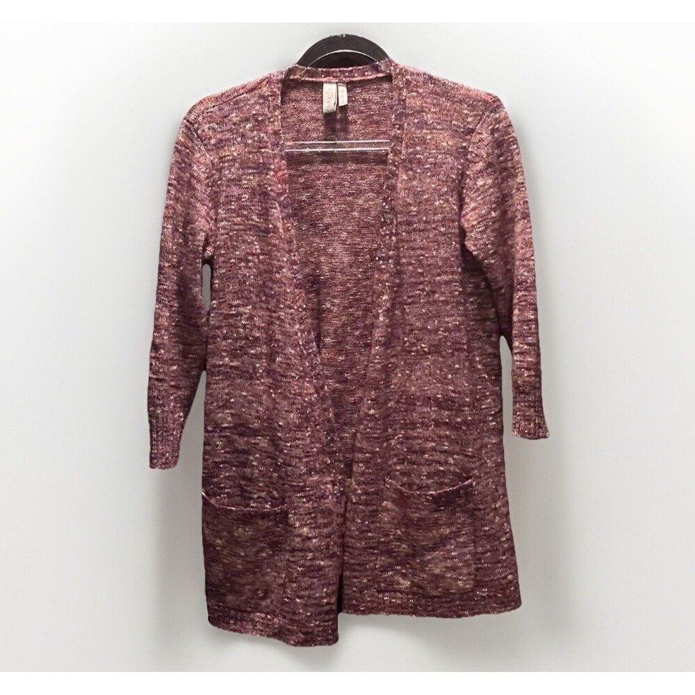 Sahalie Marled Wool Cotton Open Cardigan Sweater Womens S Pink Purple Cabin Boho